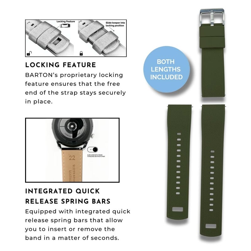 Barton Watch Bands Barton Elite Silicone Watch Band (22mm) | Quick Release Premium Silicone Strap with Stainless Steel Buckle | Compatible with Classic & Smart Watches | Comfortable, Durable, Stylish, Waterproof - Army Green & Black - Image 5